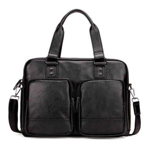 Mens Luxury Travel HandBag, With Large Pockets, High Quality Black Leather - bagsstore-us