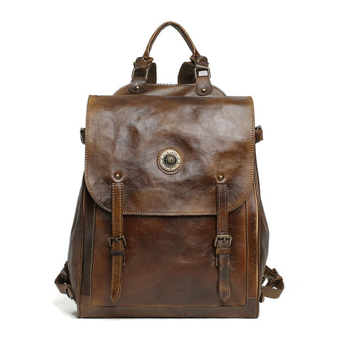 High Quality Vintage Style Leather Unisex Backpack - bagsstore-us