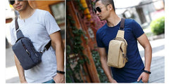 Men's Vintage Canvas Shoulder Bag Retro Cross body Bag Single-Strap chest Bag - bagsstore-us