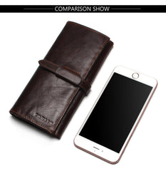 New Luxury Top Genuine Cowhide Leather High Quality Men Long Wallet - bagsstore-us