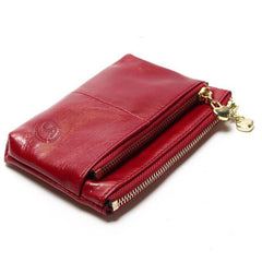 Genuine Leather Oil Waxed Leather Mini Wallet For Women - bagsstore-us