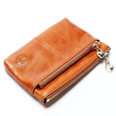 Genuine Leather Oil Waxed Leather Mini Wallet For Women - bagsstore-us