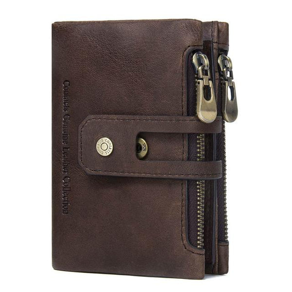 Real Leather for real Men, Small Wallet with Zipper & Hasp - bagsstore-us