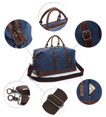 Men's Canvas Leather Luggage Travel Duffel Handbag with Large Capacity - bagsstore-us