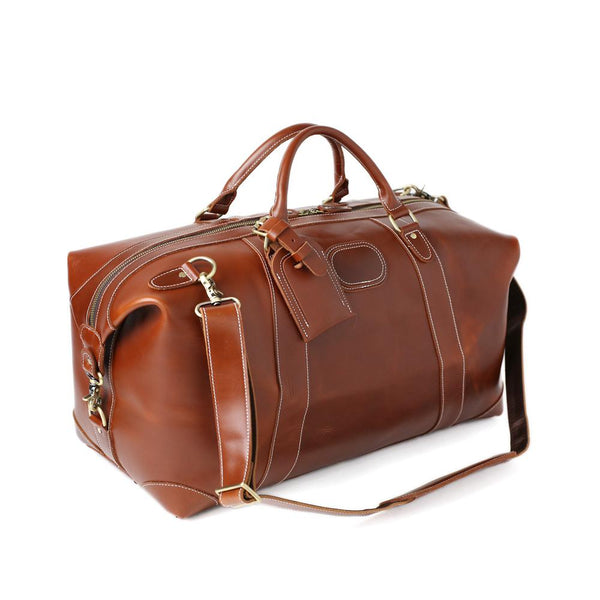 Reddish Brown Leather Travel Bag. Italian fittings - bagsstore-us