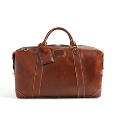 Reddish Brown Leather Travel Bag. Italian fittings - bagsstore-us