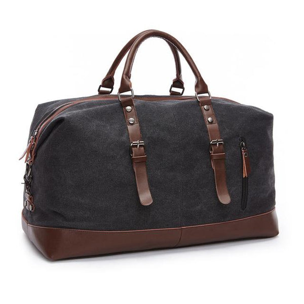 Men's Canvas Leather Luggage Travel Duffel Handbag with Large Capacity - bagsstore-us