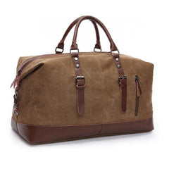 Men's Canvas Leather Luggage Travel Duffel Handbag with Large Capacity - bagsstore-us