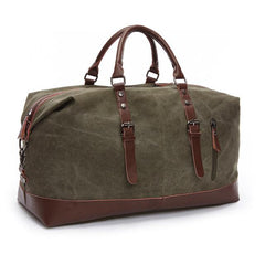 Men's Canvas Leather Luggage Travel Duffel Handbag with Large Capacity - bagsstore-us