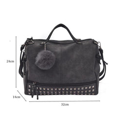 High Capacity Vintage Nubuck Leather Female Top-handle Bag - bagsstore-us