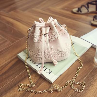 Canvas Drawstring Lady Bucket Bag with Chains - bagsstore-us